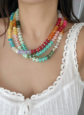 糖果色亚克力串珠项链女 2025夏季可爱时尚少女风甜美气质锁骨链