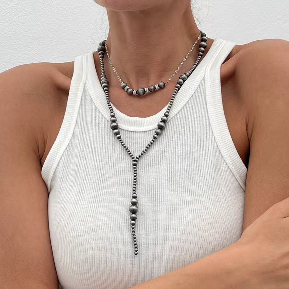 2件套古锡拉丝CCB项链套装 欧美复古嘻哈时尚网红旅拍配饰品颈链