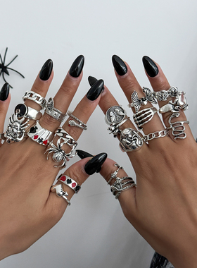20件套金属扑克动物戒指套装哥特风复古嘻哈时尚节日搭配指环组合