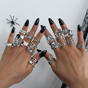 20件套金属扑克动物戒指套装哥特风复古嘻哈时尚节日搭配指环组合