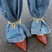 2件套仿珍珠桃心磨链脚链套装 饰品酷 欧美嘻哈时尚 潮流女生街拍装