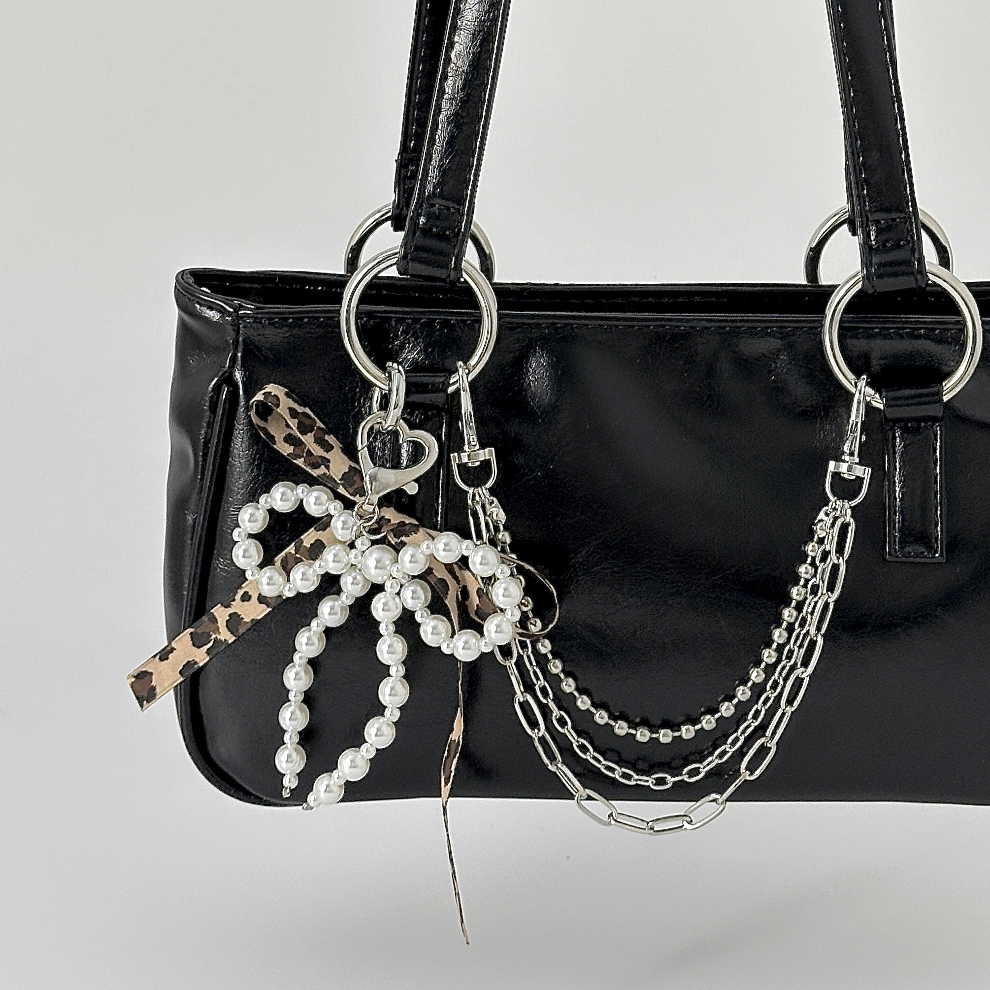 2件套仿珍珠蝴蝶结包包链套装 欧美2026春潮时尚小众个性配饰品