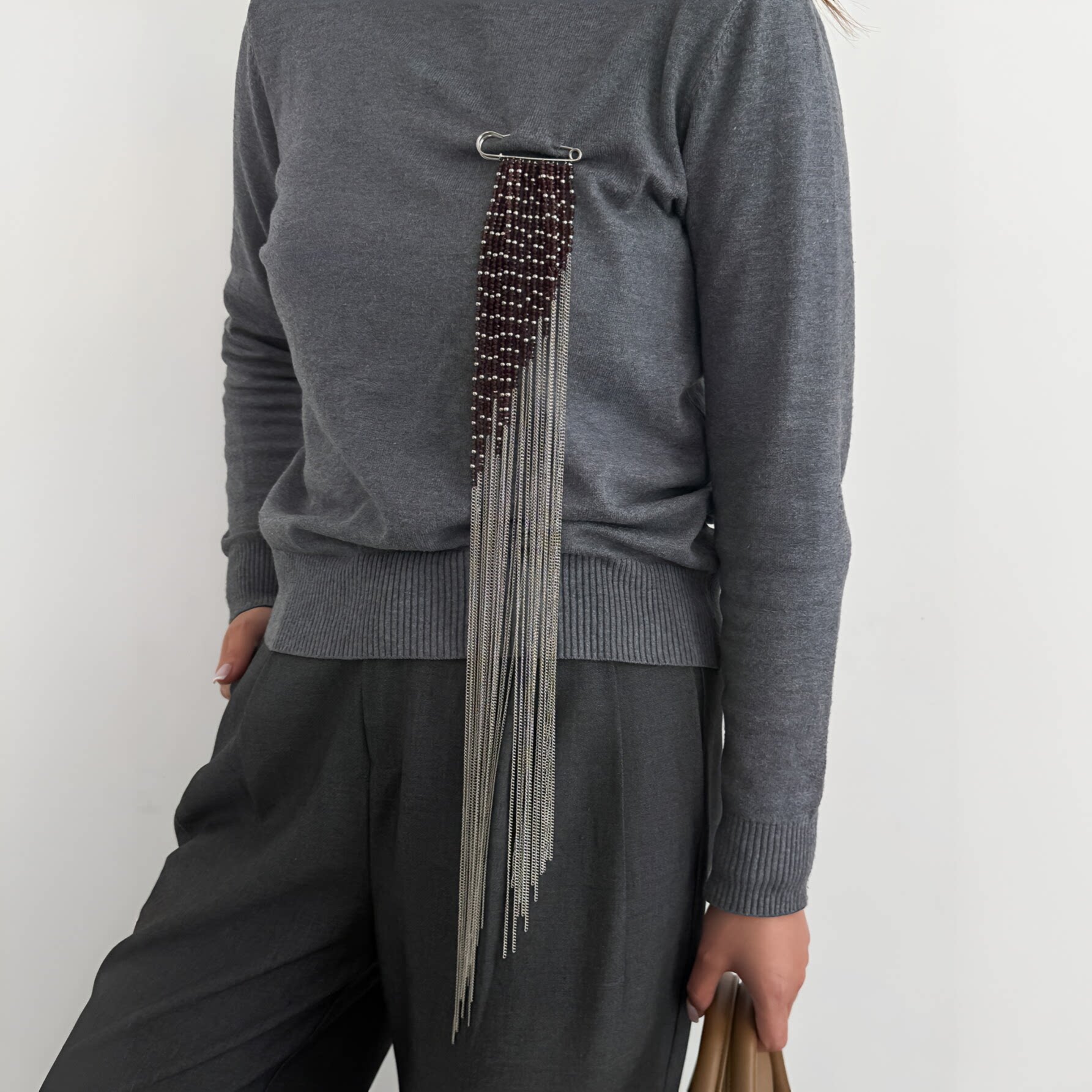 一款两戴 长款水晶流苏项链胸针女 2026夏季新款嘻哈时尚配饰品潮