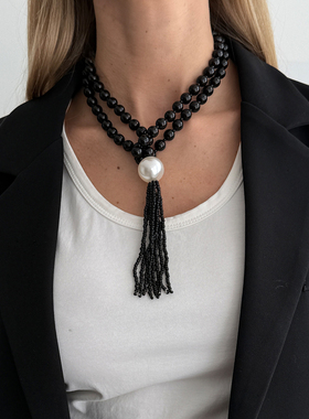 流苏米珠亚克力珠子项链女 欧美2026春季简约时尚网红写真毛衣链