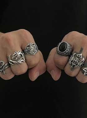 男款6件套龙形戒指套装 欧美2026复古个性潮流感嘻哈小众设计饰品