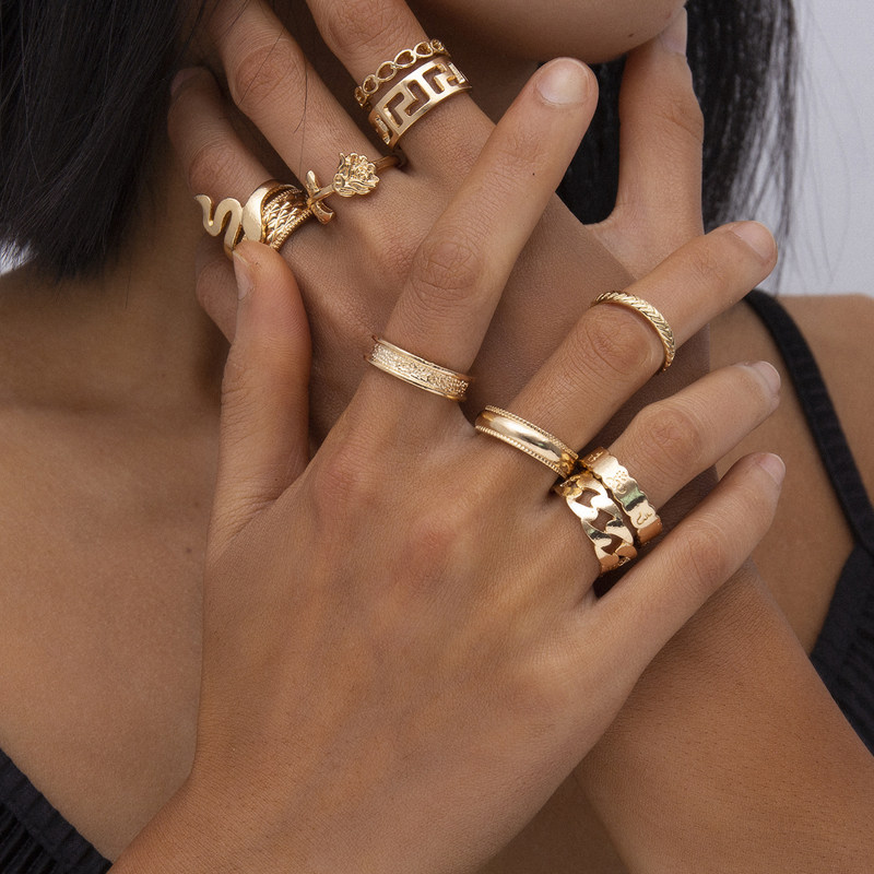 11 RING COMBINATION SET NET CELEBRITY SIMPLE COLD WIND FASHION PERSONALITY EUROPEAN AND AMERICAN DECORATION GIRLFRIENDS GIRLS HIPSTERS