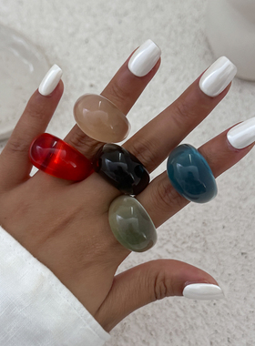 渐变晕染树脂戒指女 欧美新潮时尚小众设计感ins风模特旅拍饰品酷