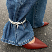 十字架仿珍珠链条流苏脚链女 欧美嘻哈新潮时尚 网红舞台搭配饰品