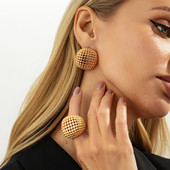 个性 2件套金属镂空耳钉戒指套装 欧美潮时尚 网红T台走秀搭配饰品