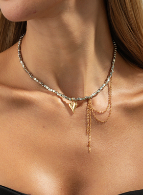 桃心CCB正方体流苏项链女 欧美新潮性感时尚百搭锁骨链潮人配饰品