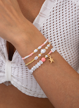 3件套CCB仿珍珠米珠手链套装 欧美个性百搭网红海边旅行度假饰品