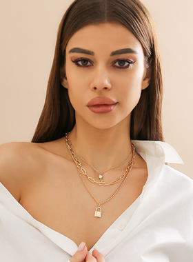 不可拆开钥匙小锁多层项链