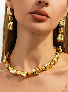 异形CCB接拼耳钉项链女 欧美2026春季新潮时尚小众设计感搭配饰品