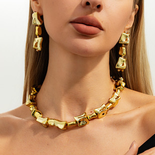 小众设计感搭配饰品 新潮时尚 异形CCB接拼耳钉项链女 欧美2026春季