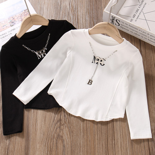 长袖T恤女童春秋黑白色打底衫