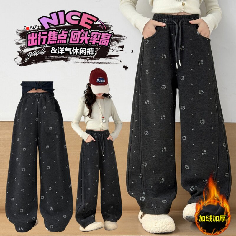 女童一体绒裤子冬弯刀裤加厚加绒