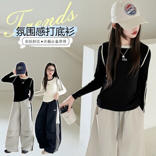 女童春秋2025新款 T恤 上衣超好看韩系独特高级感女孩洋气打底长袖