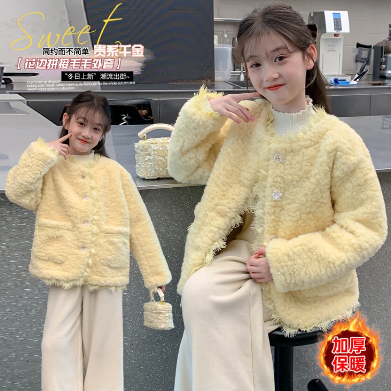 女童外套冬加厚毛毛衣小香风上衣