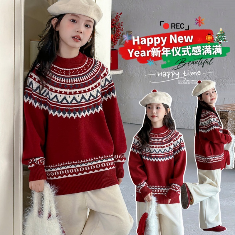 女童毛线衣加厚冬圣诞节新年上衣