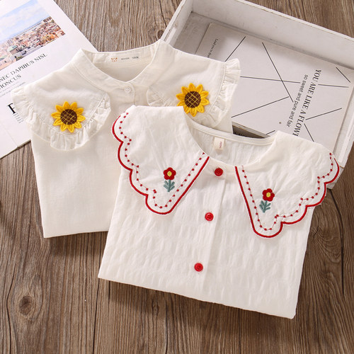 纯棉衬衫春秋女童娃娃领白衬衣