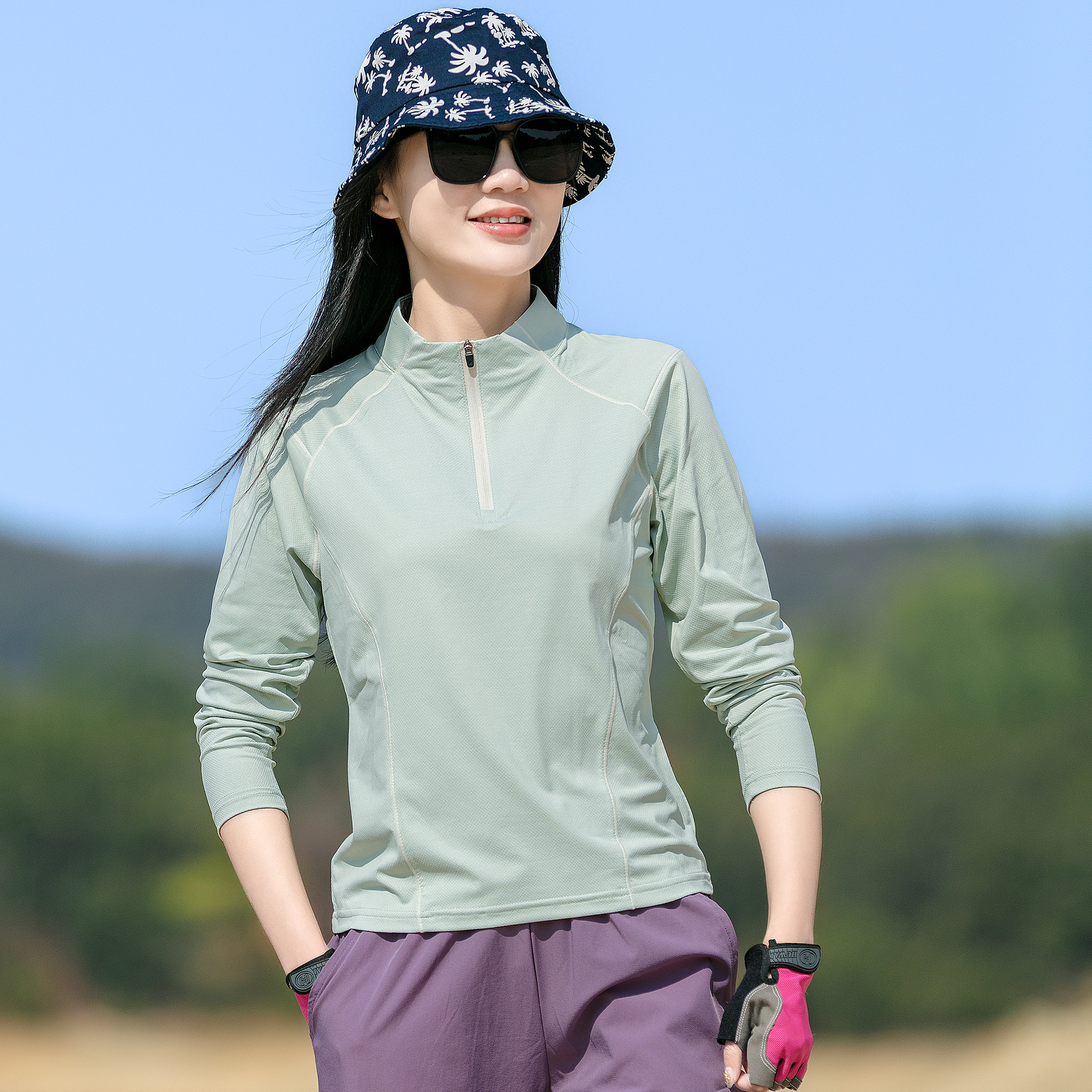 户外速干衣女长袖T恤修身显瘦弹力透气运动徒步旅游登山快干衣女