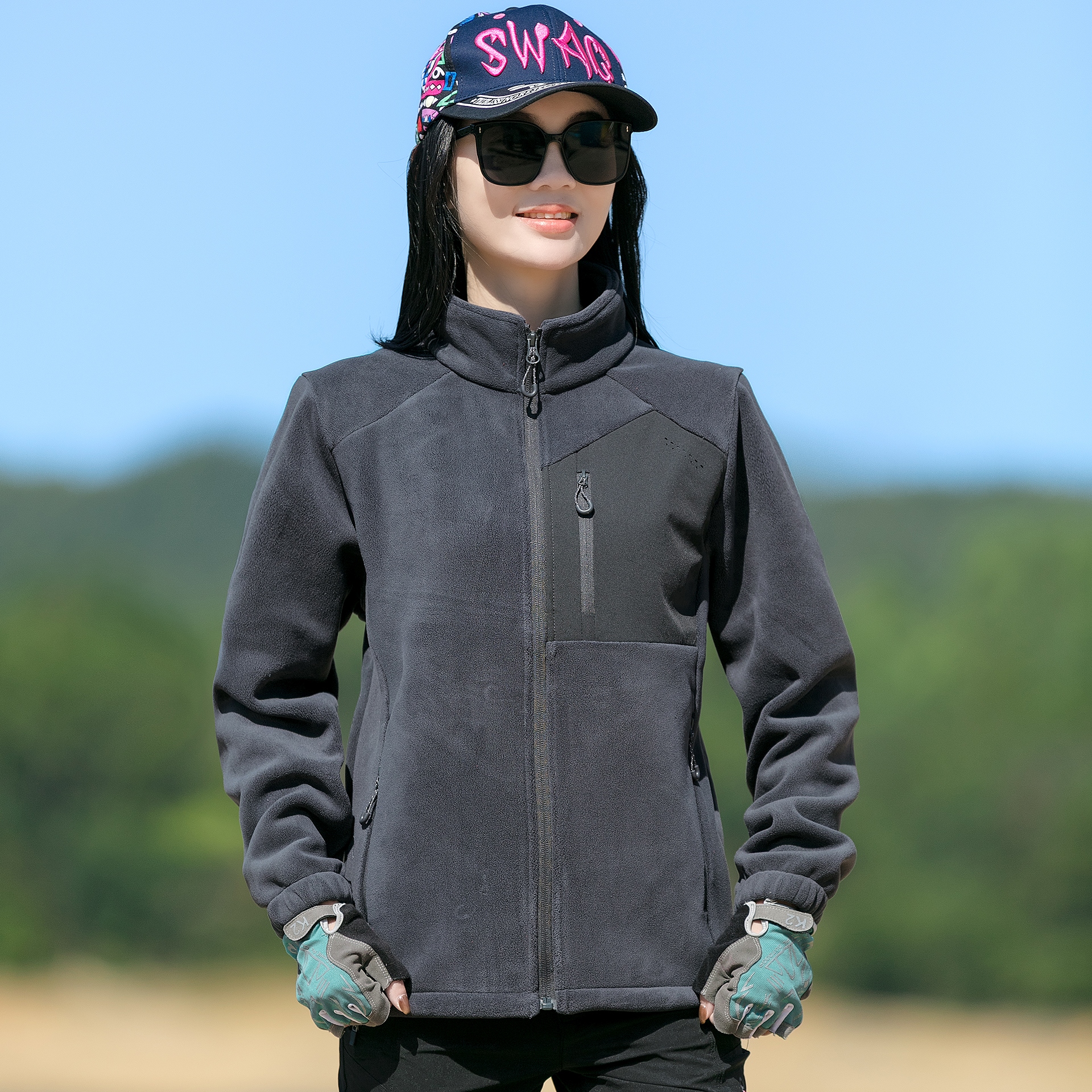 立领瑜伽修身双面奥粒绒外套女秋冬保暖运动摇粒绒开衫拉链防风衣