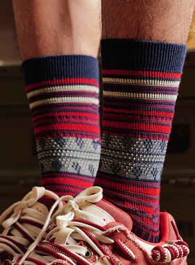 【无骨缝头抗菌防臭】复古民族风双针双路中筒袜男款秋冬潮流长袜