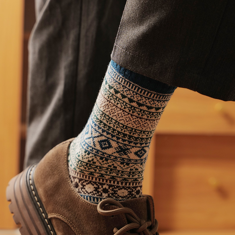 复古英伦风阿美咔叽中筒袜男款秋冬加厚保暖长袜民族风商务长袜潮