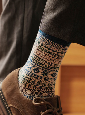 复古英伦风阿美咔叽中筒袜男款秋冬加厚保暖长袜民族风商务长袜潮