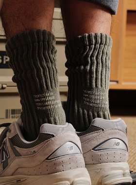 【毛巾底抗菌防臭】日系潮流无骨袜子男绿色中筒袜运动堆堆男长袜