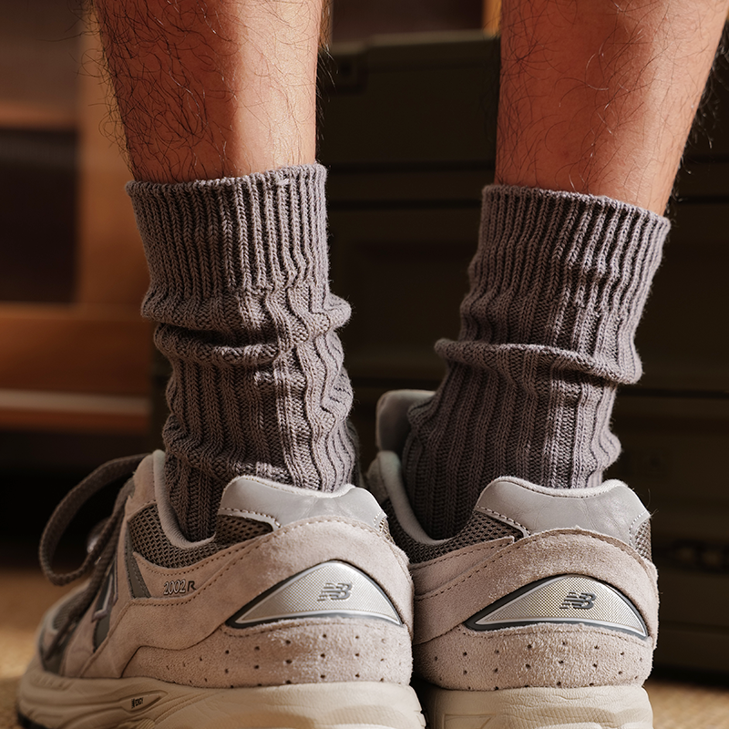 重工机能男灰色袜子粗线针织堆堆长袜港风日系简约百搭学生中筒袜