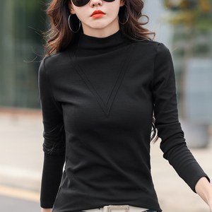 RM23828#半高领打底衫女秋季保暖长袖t恤2023新款加厚小衫纯棉t桖上衣