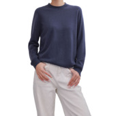 藏蓝色羊绒衫 极简风圆领套头100羊绒针织衫 女秋冬基础款