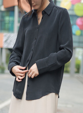 34姆米砂洗衬衫女长袖纯色显瘦时尚洋气桑蚕丝衬衣百搭上衣