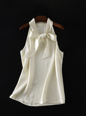 高ji感爆棚 顺滑醇厚 22姆米重磅蚕丝珠光缎面真丝挂脖式背心上衣