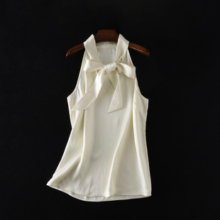 背心上衣 22姆米重磅蚕丝珠光缎面真丝挂脖式 高ji感爆棚 顺滑醇厚