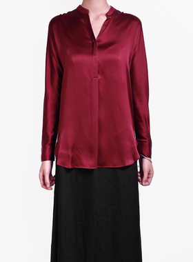 御姐光泽感一片式女袖口明线长袖衬衫100桑蚕丝缎面绉CS240904