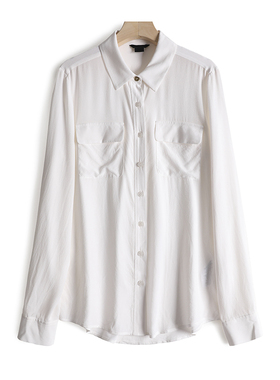 轻奢重磅桑蚕丝 出街通勤纯色长袖单排扣双口袋真丝衬衫宽松