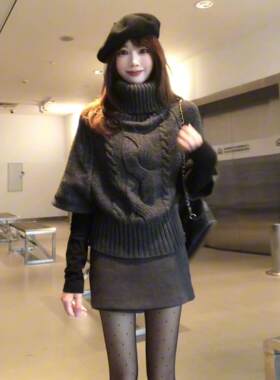 韩系灰色麻花高领毛衣女秋