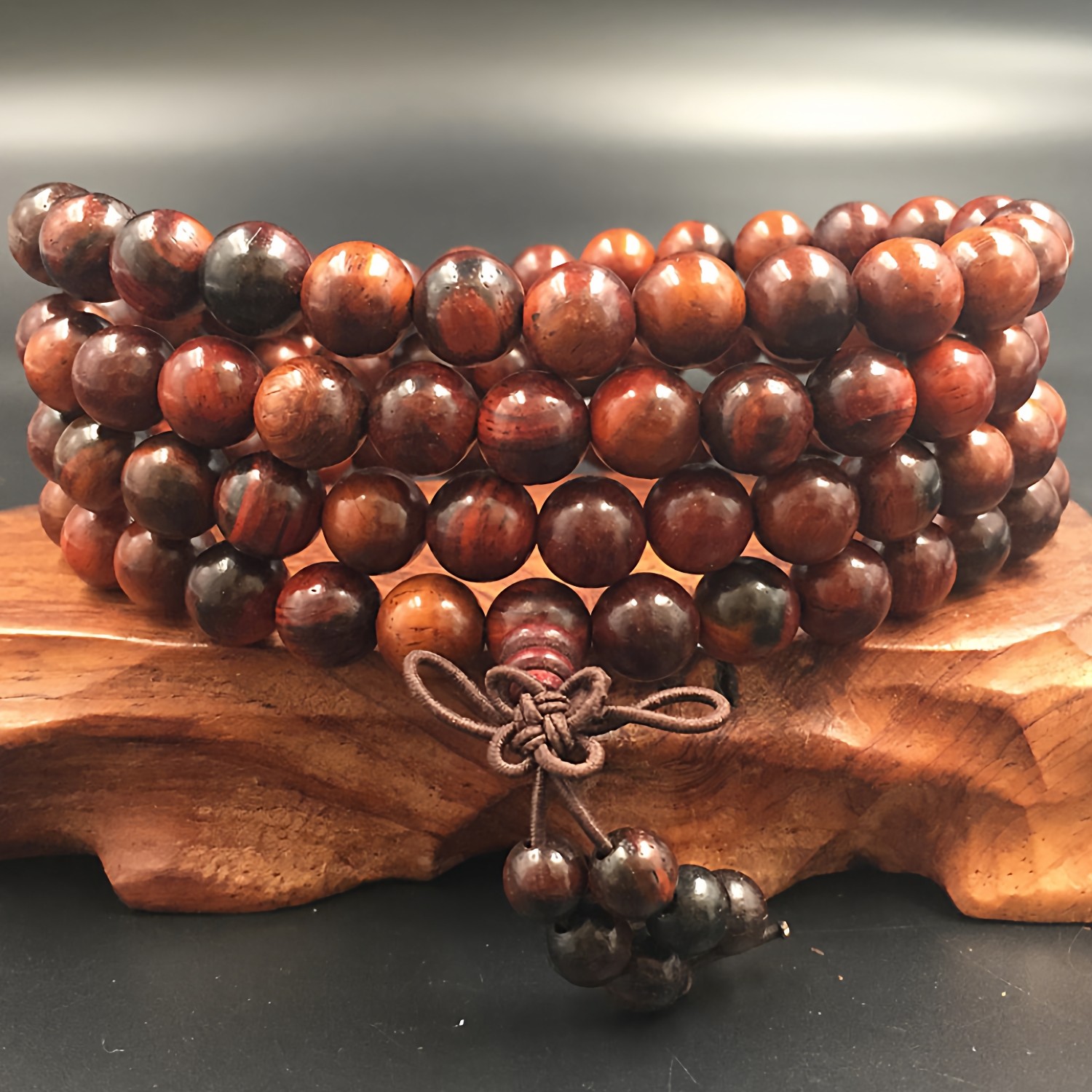 天然原木色老挝红酸枝手链 8mm108颗念珠男女款红木佛珠手串饰品