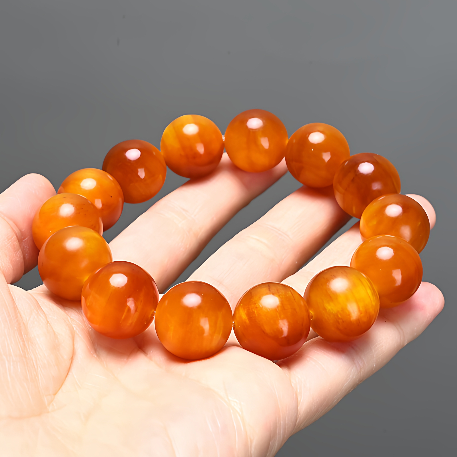 琥珀木固化手串东北长白山沉香全满油松明子全透光手链佛珠全玉化