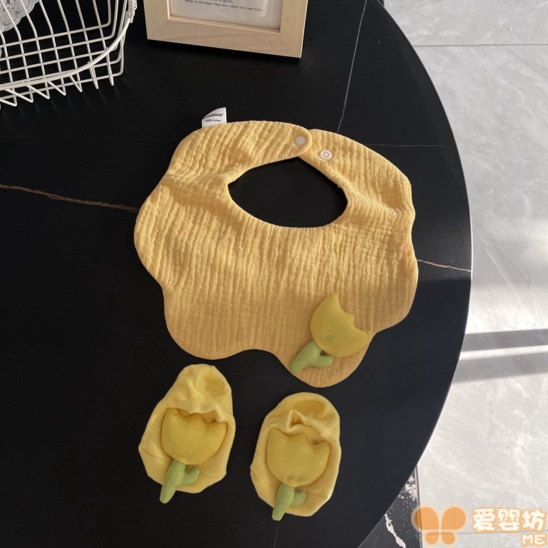 ins潮婴儿夏季围嘴袜子2件套装纯棉纱布透气口水巾围兜新生薄款袜,婴童用品,小围嘴,淘宝优惠券,粉丝福利购,淘宝优惠卷