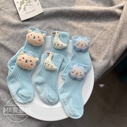 婴儿春秋纯棉公仔防滑中筒学步袜
