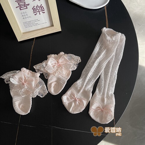 婴儿袜子夏季薄款纯棉女宝宝防蚊袜新生儿童公主袜过膝袜蕾丝短袜
