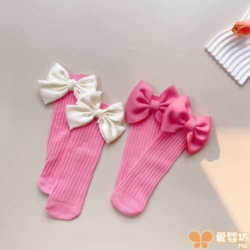 女童袜子春秋纯棉蝴蝶结袜