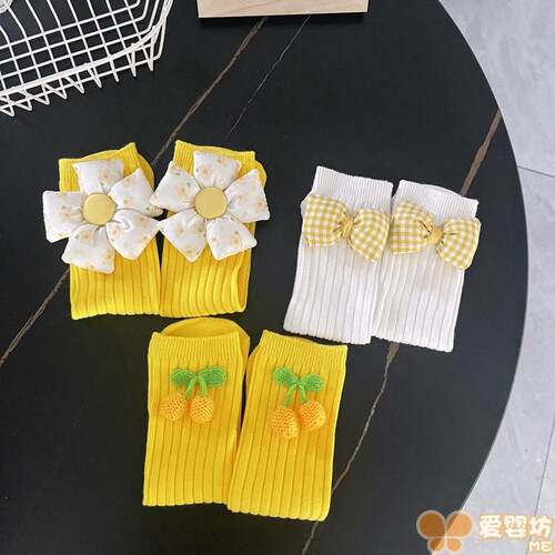 秋冬高筒樱桃甜美纯棉过膝袜婴儿
