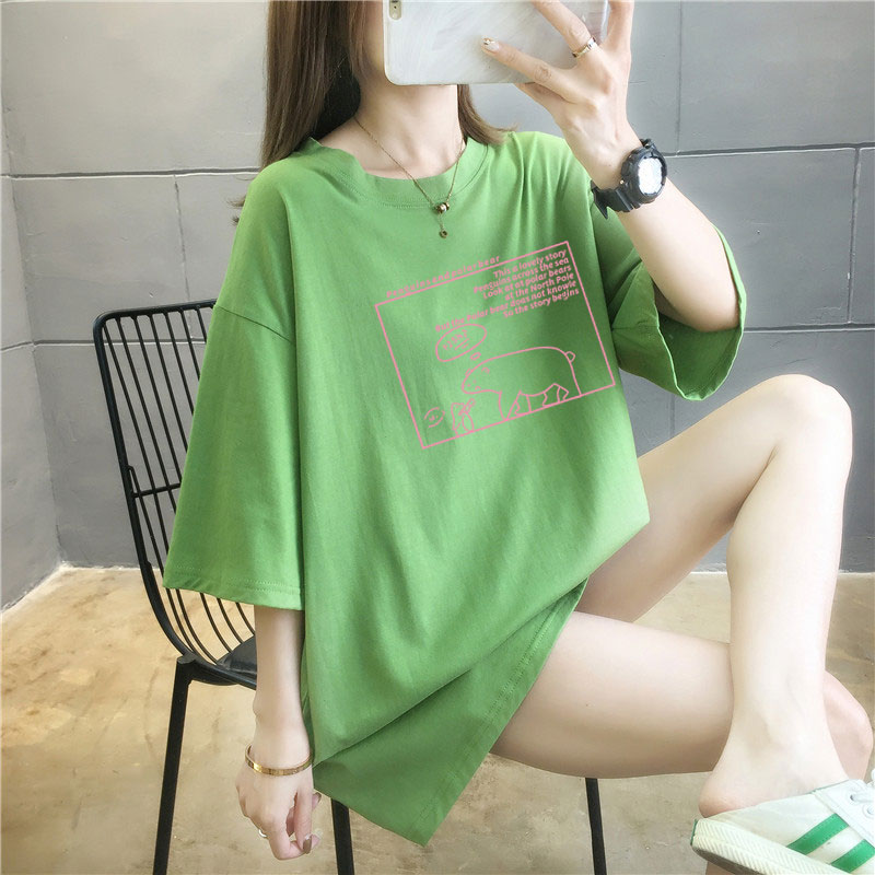 5 colors summer fat mm loose large medium length 26 thread cotton Korean Short Sleeve T-Shirt