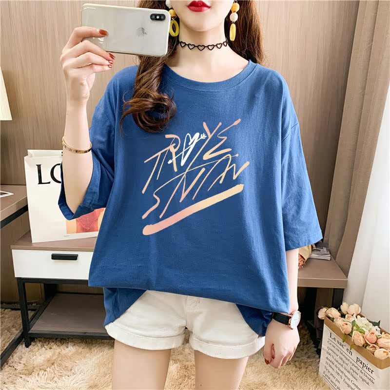 Real shot cotton medium length loose oversize summer dress 9 colors Korean Short Sleeve T-shirt for women