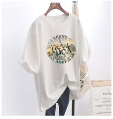 5個顏色夏季胖MM200斤加大碼中長款26支純棉韓版短袖t恤女