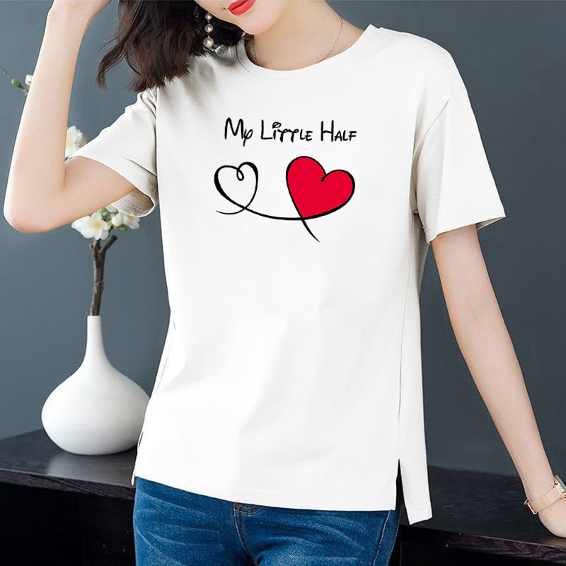 Cotton 6 colors large round neck split short sleeve T-shirt women's casual versatile top